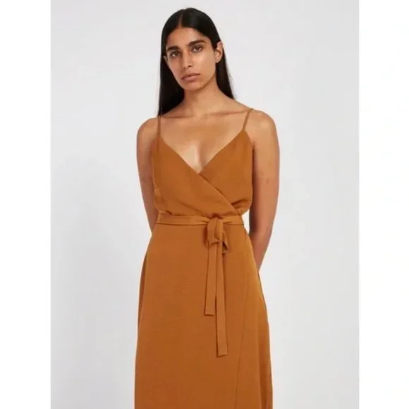 Frank & Oak Satin Velvet Mini Wrap Dress - Sandy Brown Frank & Oak Satin Velvet Mini Wrap Dress - Sandy Brown